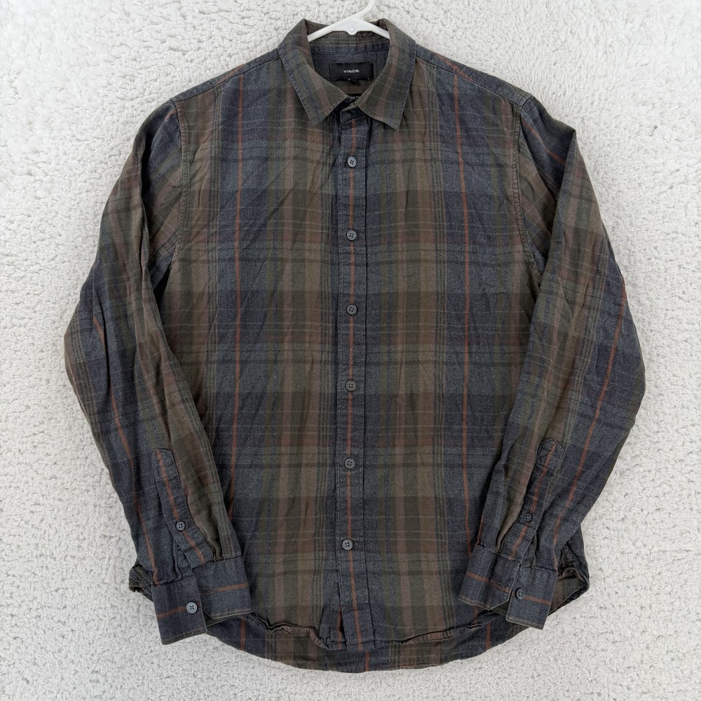 Vince Shirt Mens Small Gray Plaid Long Sleeve Button Up Classic Fit Casual